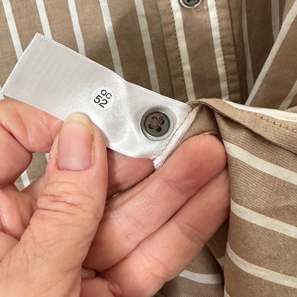 Everlane Tan and White Striped Button Down Shirt - Picture 6 of 7